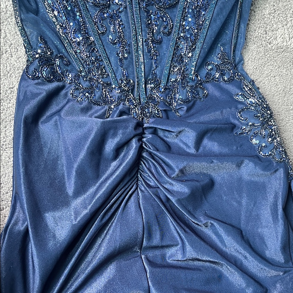 Ladivine Cinderella size 6 Navy strapless sequins mesh corset prom dress CM369 - Picture 11 of 15